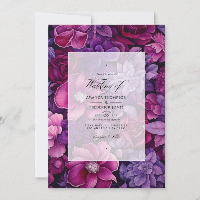 Deep Berry Floral Wedding Einladung (Vorderseite)