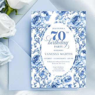 Deep Blue 70. Geburtstag Elegante Party-Einladung Einladung