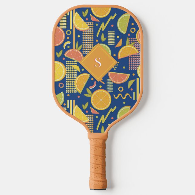 Deep Blue 80's Citrus Fruit Slices Pickleball Schläger (Vorderseite)