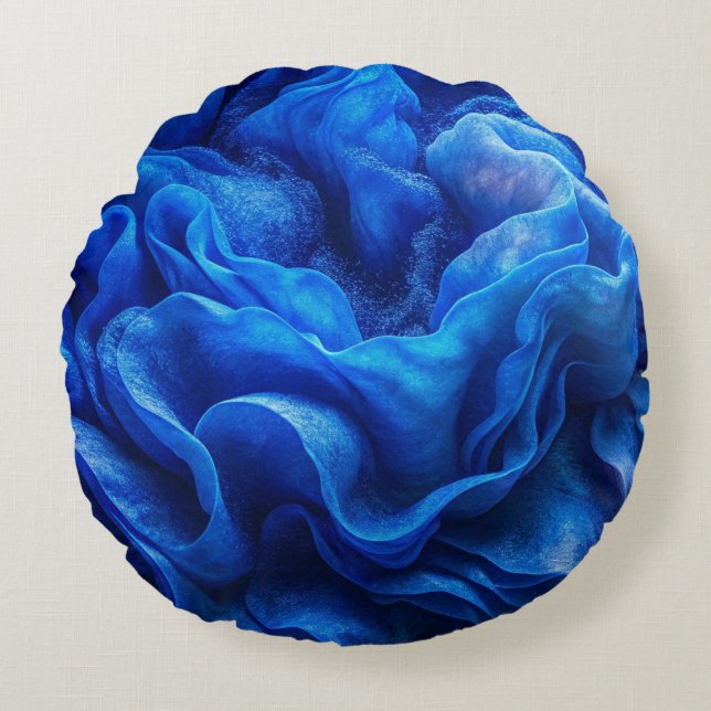 "Deep Blue Abstrakt Wave Round Pillow Rundes Kissen (Vorderseite)