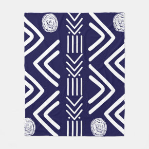 Deep Blue African Bogolan Fleece Blanket