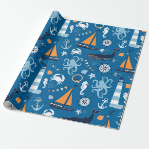 Deep Blue All Things Nautical Geschenkpapier