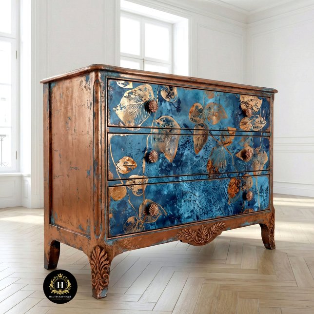 Deep Blue and Gold Leaf Tissue Paper Seidenpapier (Von Creator hochgeladen)