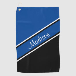 Deep Blue Black Diagonal Strip Skriptname Golfhandtuch