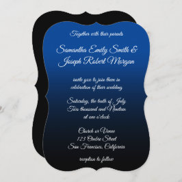 Deep Blue Black Ombre Elegante Calligraphy Wedding Einladung