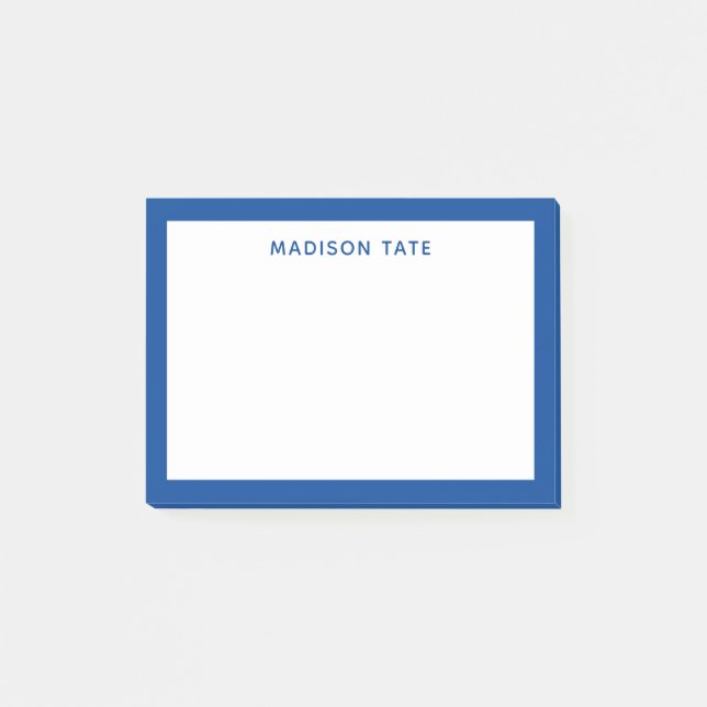 Deep Blue Border Modern Monogram Beruflich Post-it Klebezettel (Vorderseite)