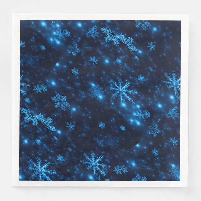 Deep Blue & Bright Snowflakes Paper Napkins Serviette (Vorderseite)