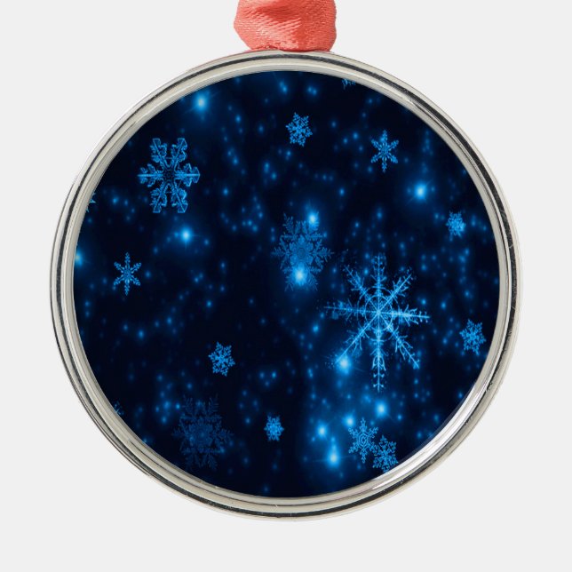 Deep Blue & Bright Snowflakes Prem Round Ornament (Vorne)