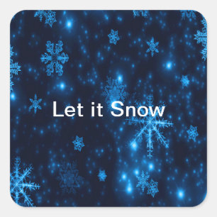 Deep Blue & Bright Snowflakes Square Stickers