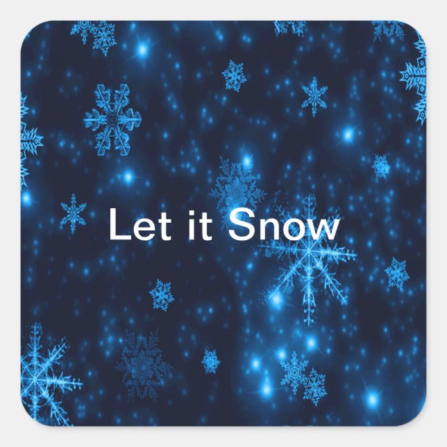 Deep Blue & Bright Snowflakes Square Stickers (Vorderseite)