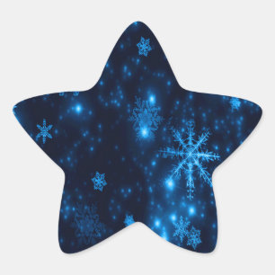 Deep Blue & Bright Snowflakes Star Sticker