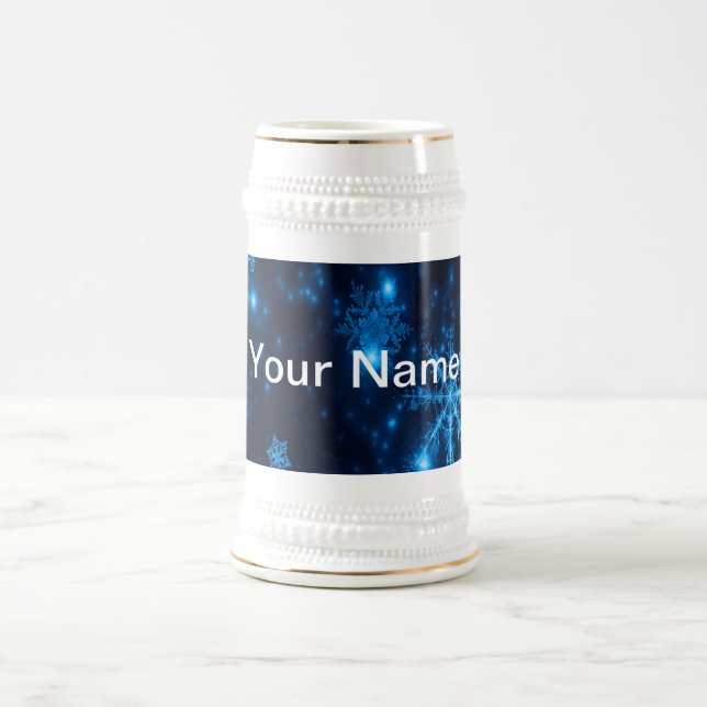 Deep Blue & Bright Snowflakes Stein Fügen Sie Ihre Bierglas (Mittel)