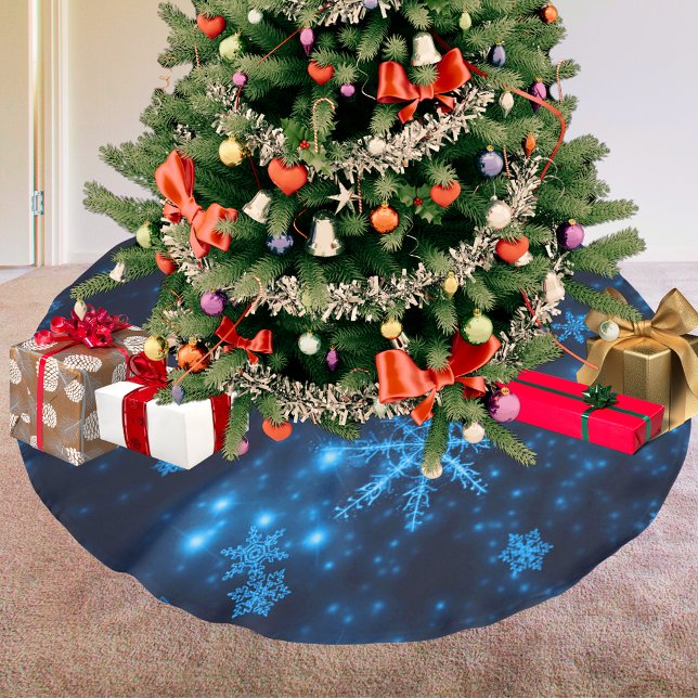 Deep Blue & Bright Snowflakes Treppenhaus Rock Polyester Weihnachtsbaumdecke (Deep Blue & Bright Snowflakes Tree Skirt)