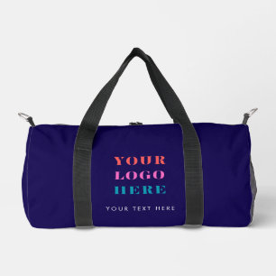 Deep Blue Business Logo & Text Fitness Duffle Bag