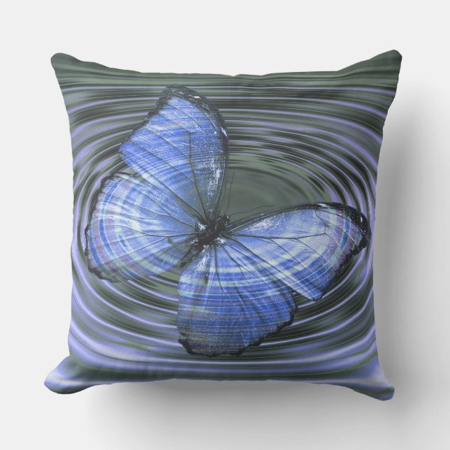 Deep Blue Butterfly Ripples wird zu Kissen (Vorderseite)