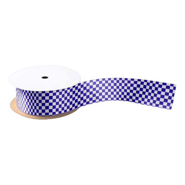 Deep blue checkered  satinband (Spule)