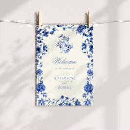 Deep Blue Chinoiserie Vintage Blumenhochzeit Poster