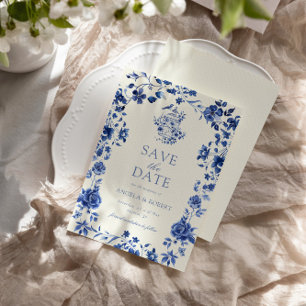 Deep Blue Chinoiserie Vintage Blumenhochzeit Save The Date