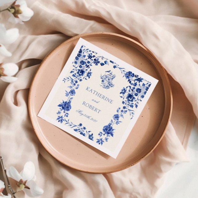 Deep Blue Chinoiserie Vintage Blumenhochzeit Serviette (Von Creator hochgeladen)