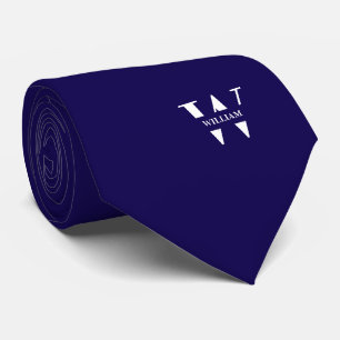 Deep Blue Color Elegante Monogram + Name Krawatte