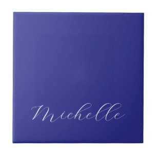Deep Blue Color Schlicht Moderne Namenskalligraphi Fliese