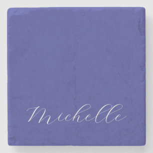 Deep Blue Color Schlicht Moderne Namenskalligraphi Steinuntersetzer
