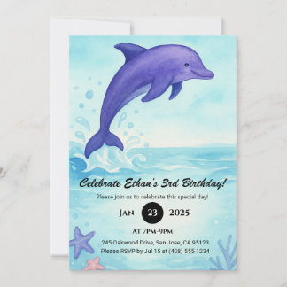 Deep Blue Dolphin mit Sea Stars Geburtstag Einladung