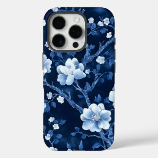 Deep Blue Floral iPhone 16 Pro Hülle