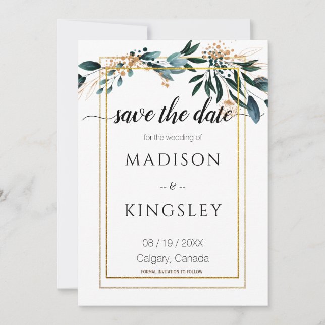 Deep Blue Floral Elegant Wedding Rett Date Card Einladung (Vorderseite)