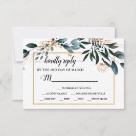 Deep Blue Floral Elegante Hochzeit im Herbst RSVP Karte