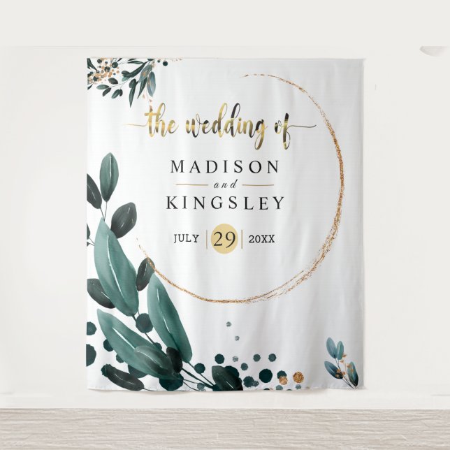 Deep Blue Floral Elegante Hochzeit im Herbst Wandteppich (Vorderseite)