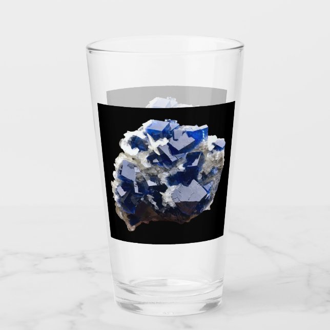 Deep Blue Fluorite Crystal & Flake Calcite Glas (Vorderseite)