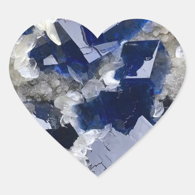 Deep Blue Fluorite Crystal & Flake Calcite Herz-Aufkleber (Vorderseite)