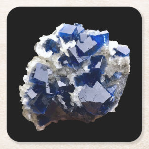 Deep Blue Fluorite Crystal & Flake Calcite Rechteckiger Pappuntersetzer