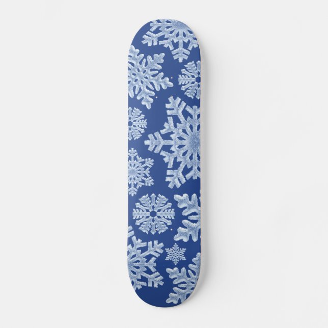 Deep Blue Frozen Winter Frost Schneeflocken Weihna Skateboard (Vorderseite)