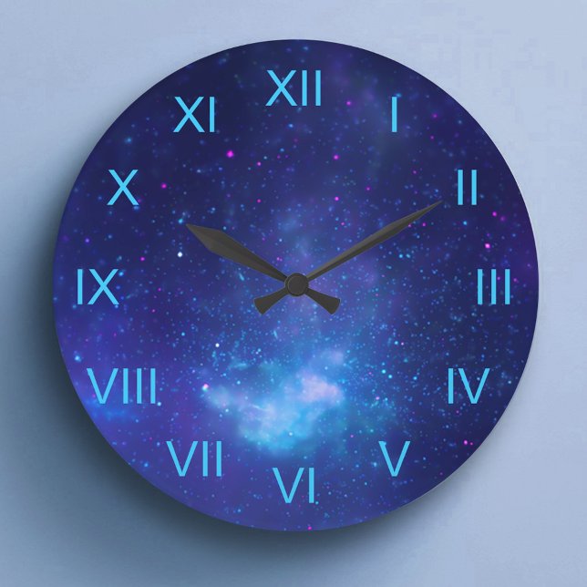 Deep Blue Galactic Centre Aqua Große Wanduhr (Deep Blue Galactic Center Aqua Roman Numerals Large Clock)