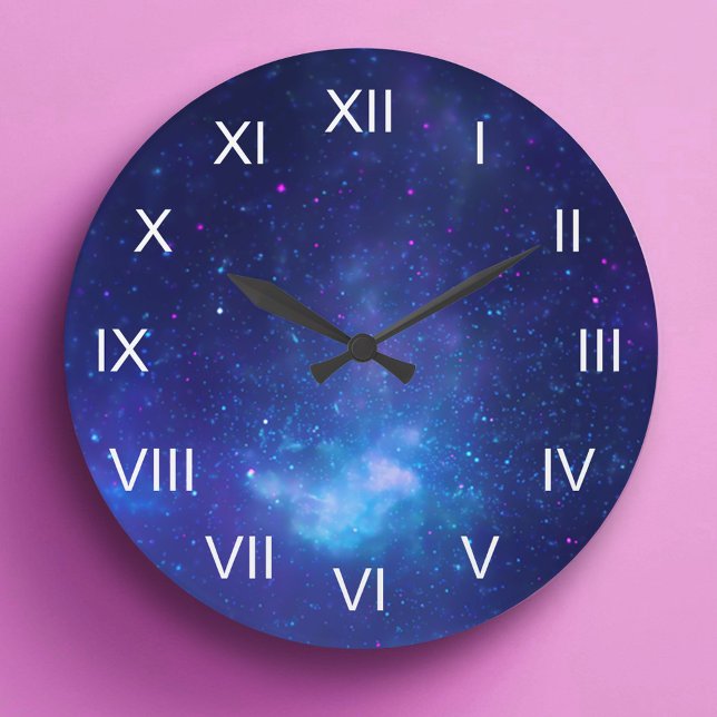 Deep Blue Galactic Centre White Roman Numerals Große Wanduhr (Deep Blue Galactic Center White Roman Numerals Large Clock)