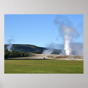 Deep Blue Geysir und Bison in Yellowstone Poster