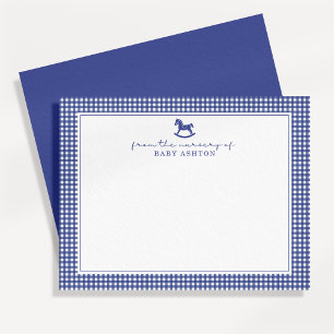Deep Blue Gingham Boy Kinderzimmer Note Card Ankündigung