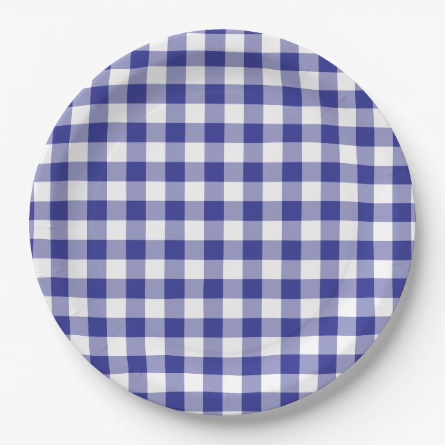 Deep Blue Gingham Country Pappteller (Vorderseite)