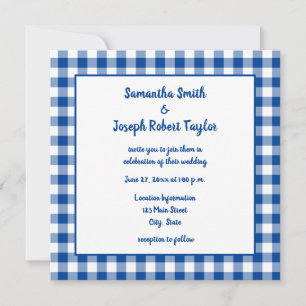 Deep Blue Gingham Country Wedding Einladung