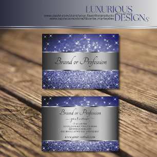 Deep Blue Glitzer Luminous Stars Silver Decoration Visitenkarte