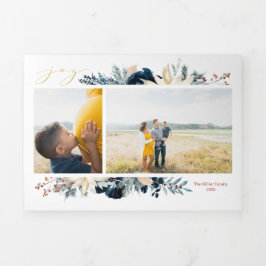 Deep Blue & Gold Freude Weihnachten Foto Weihnacht Dreifach Gefaltete Urlaubskarte