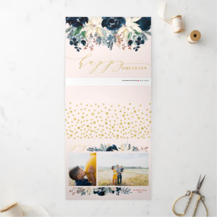 Deep Blue & Gold Freude Weihnachten Foto Weihnacht Dreifach Gefaltete Urlaubskarte