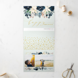 Deep Blue & Gold Freude Weihnachten Foto Weihnacht Dreifach Gefaltete Urlaubskarte