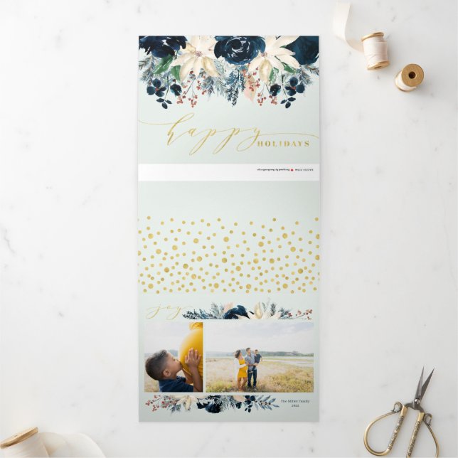 Deep Blue & Gold Freude Weihnachten Foto Weihnacht Dreifach Gefaltete Urlaubskarte (Außenbereich)