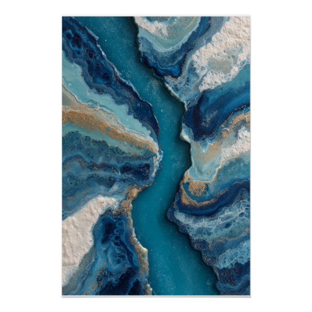 Deep Blue Gold Vein Ocean Abstract Poster (Vorderseite)