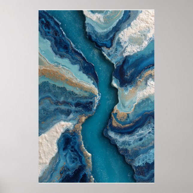 Deep Blue Gold Vein Ocean Abstract Poster (Vorne)