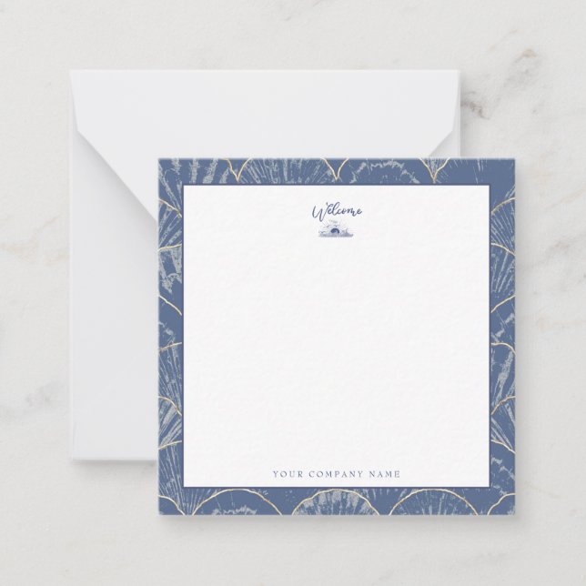 Deep Blue & Gold Watercolor Seashell Mitteilungskarte (Vorderseite)