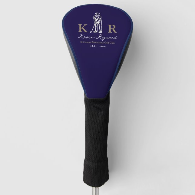 Deep Blue Golfspieler Classic Golfer Monogramm  Golf Headcover (Vorderseite)